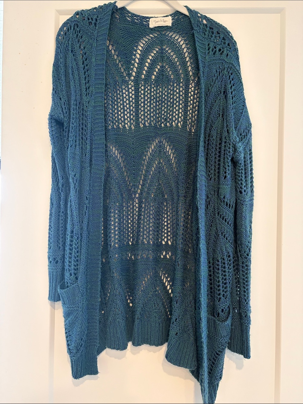 Grace & Lace Teal Open-Knit Cardigan